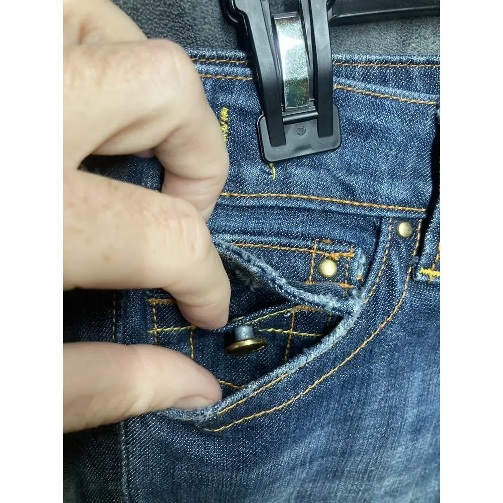 Y2K Visgoss U.S.A. Premium Denim Shorts Mid-Rise Cut-Off Raw Edge Studded 9/10